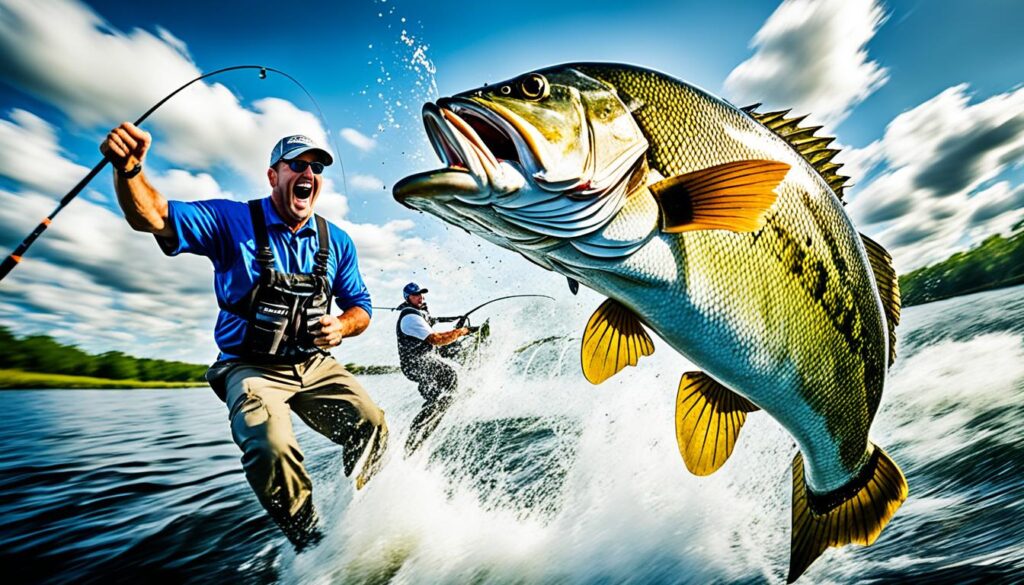 Bass jumping out of water