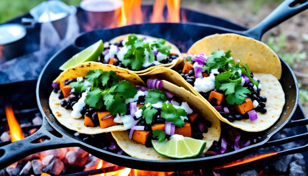 Easy Campfire Tacos with Sweet Potato, Black Beans & Poblano delight